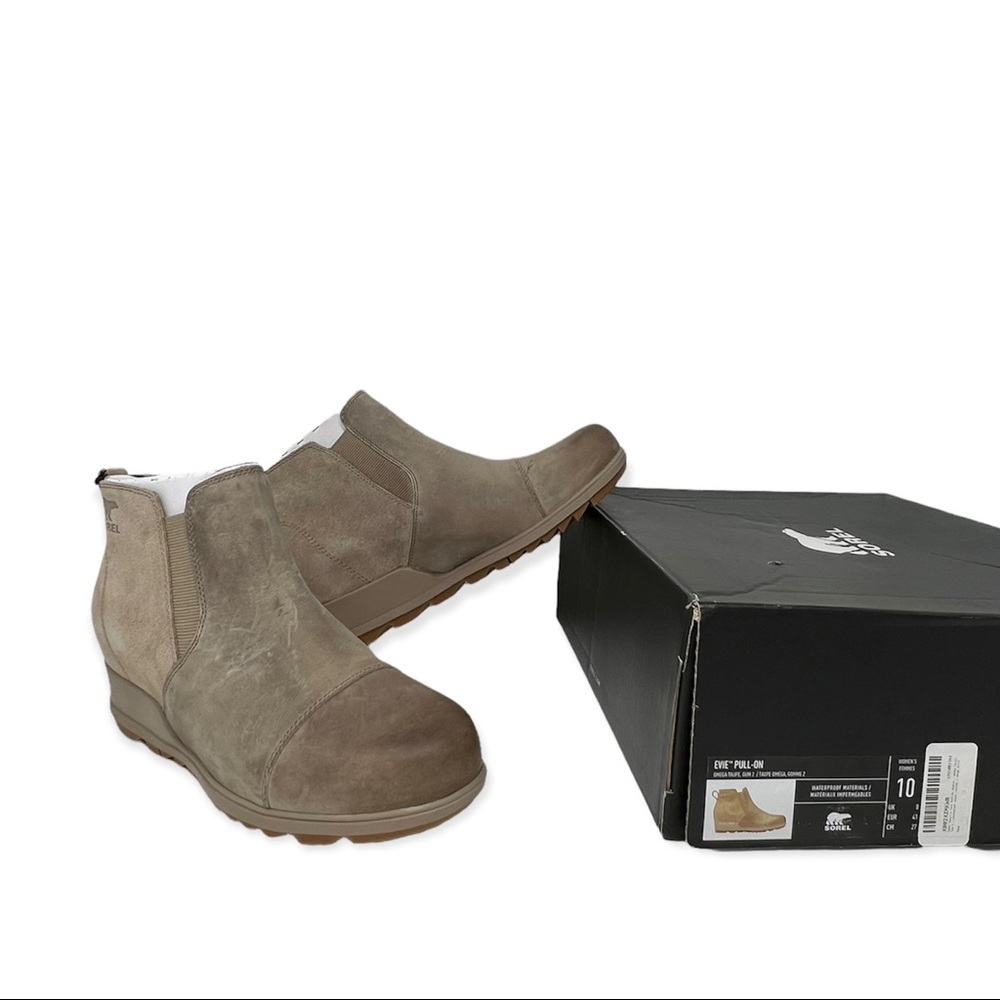 Sorel Evie Pull On Wedge Ankle Boots, Women's Size 10, Taupe
